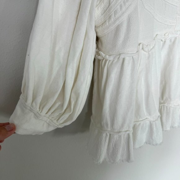 Free People We the Free ivory color peasant style balloon sleeve blouse top XS - Picture 5 of 12